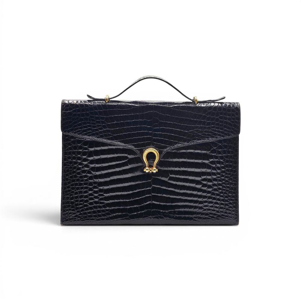 Bally International Black Crocodile Skin Briefcase Bag Vintage Made in Italy